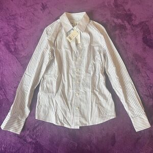 Banana Republic Fitted White Shirt with Gray Pinstripes size 2